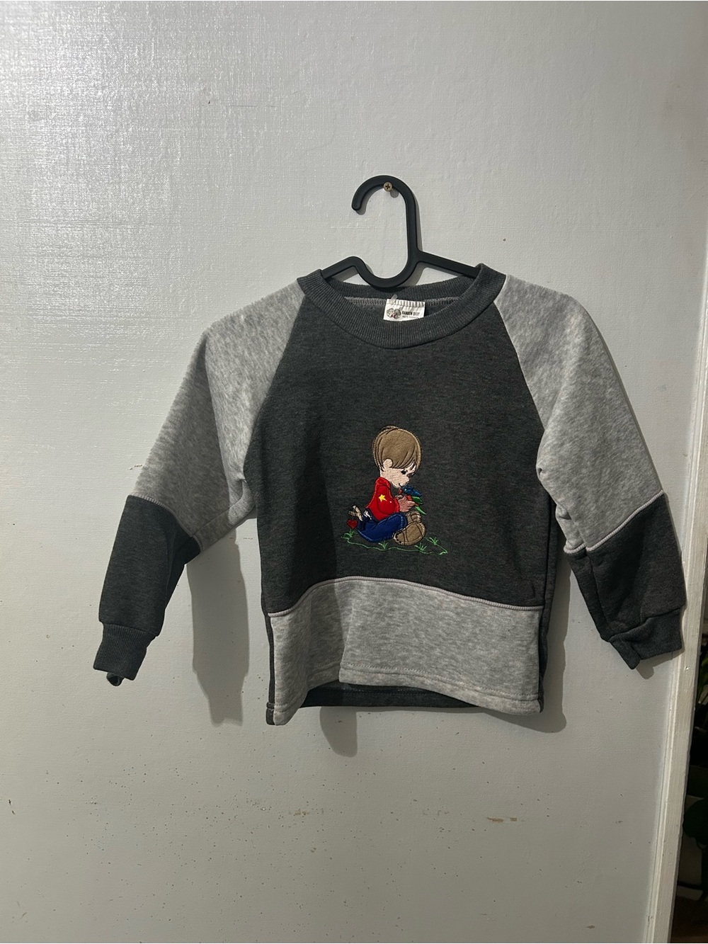 Kids Two-Tone Gray Pullover Sweatshirt with Embroidered Boy